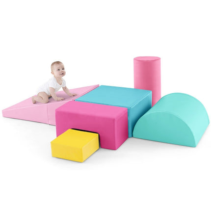 6 vnt. putplasčio kaladėlės, milžiniškos bėgiojimui ir laipiojimui, tamsiai rožinės spalvos