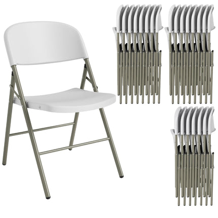 6 sulankstomos kėdės, metalinės ir plastikinės, 150 kg keliamoji galia, baltos