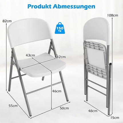 6 sulankstomos kėdės, metalinės ir plastikinės, 150 kg keliamoji galia, baltos