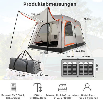 6 asmenų kempingo palapinė su pertvara ir lietaus apsauga