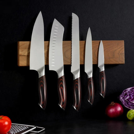 6-Piece Kitchen Knife Set – Damascus Steel, Magnetic Holder