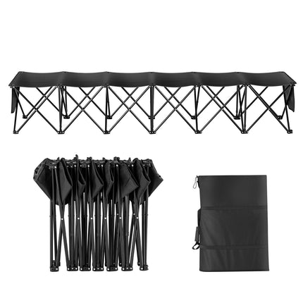 6-Seat Portable Folding Bench, Side Pockets, Carry Bag, Black