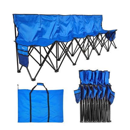 6-Seat Portable Folding Bench with Backrest, Pockets, Bag