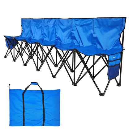 6-Seat Portable Folding Bench with Backrest, Pockets, Bag