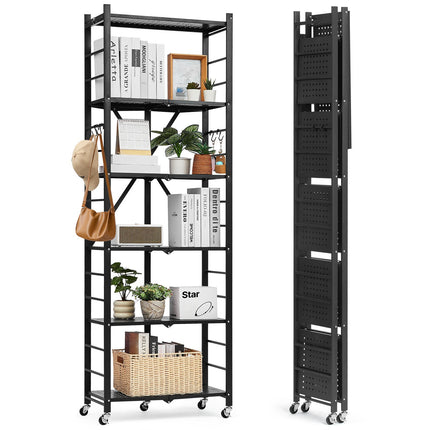 6-Tier Folding Metal Shelving Unit, 24 x 12 x 72 in, Wheels