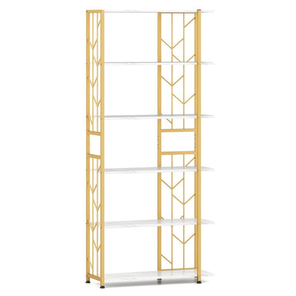 6 aukštų geometrinio rašto metalinė knygų lentyna, 80x31x180 cm, balta