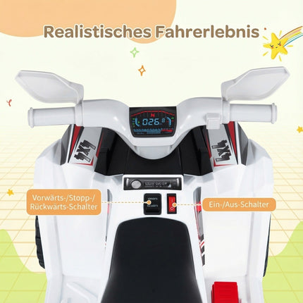 6 V vaikiškas elektrinis keturratis su priekaba, patvarūs ratai, baltas