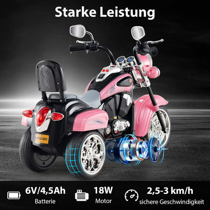 6 V vaikiškas elektrinis motociklas, rožinis, reguliuojamos šviesos ir garsas