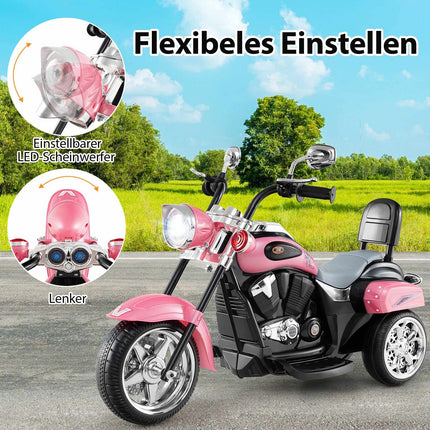 6 V vaikiškas elektrinis motociklas, rožinis, reguliuojamos šviesos ir garsas