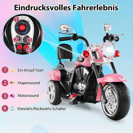 6 V vaikiškas elektrinis motociklas, rožinis, reguliuojamos šviesos ir garsas