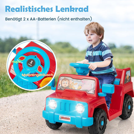 6 V vaikiškas važiuojamasis automobilis su garsu, LED lemputėmis, raudonas
