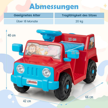 6 V vaikiškas važiuojamasis automobilis su garsu, LED lemputėmis, raudonas