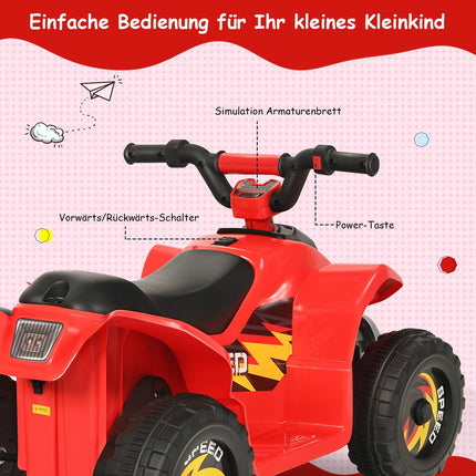 6V elektrinis vaikiškas keturratis mini elektrinis keturratis vaikiškas automobilis 73 x 40 x 44,5 cm raudonas