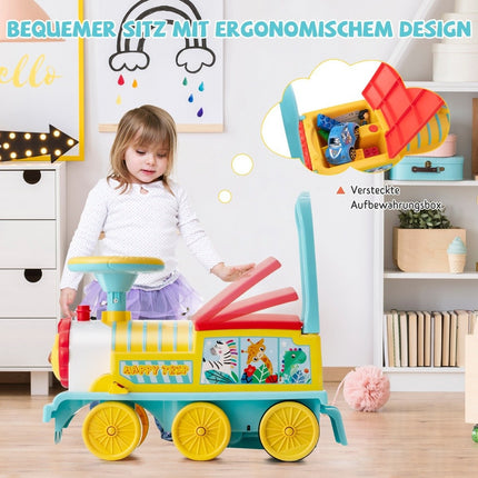 6V electric ride-on children's train with 16 rail pieces for children aged 3 and over. Blue