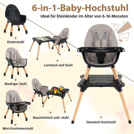 6 viename kūdikių maitinimo kėdutė su blokiniu stalu ir dvigubu padėklu