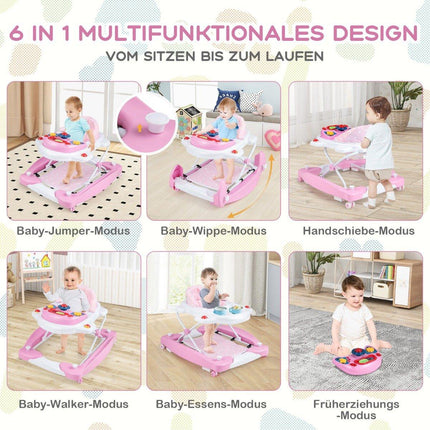 6-in-1 Baby Walker with Removable Playboard, Pink