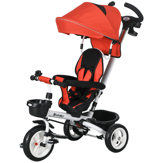 Children's Tricycle with Push Bar, Canopy, 18+ Months, Red