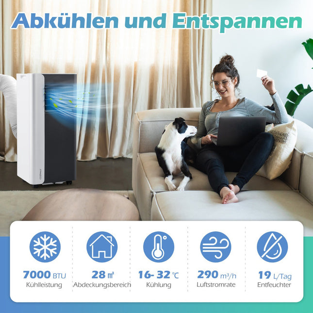 7000 BTU nešiojamasis oro kondicionierius, 3 viename, 28 m² veikimo nuotolis