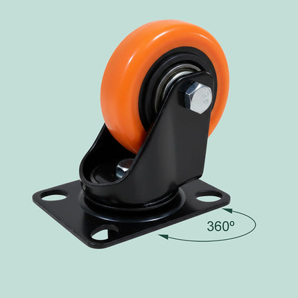 75 mm pasukami ratukai, 4 vnt. komplektas – plieniniai, PVC dengti ratukai