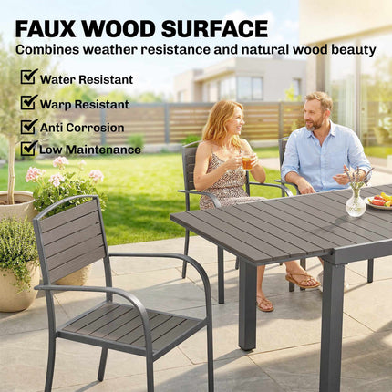 7 dalių lauko valgomojo komplektas, išskleidžiamas stalas ir 6 kėdės