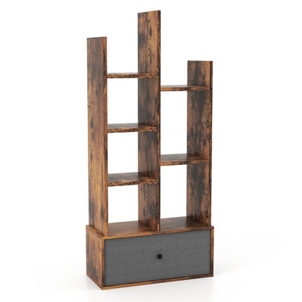 7 aukštų atvira knygų lentyna su stalčiumi, 53x24x118 cm, ruda