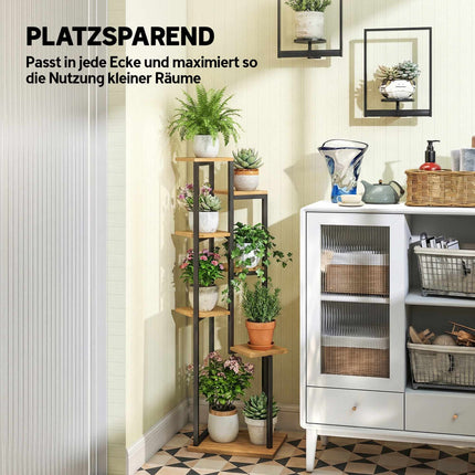 7 pakopų augalų stovas, 130 cm aukščio, medinis ir plieninis