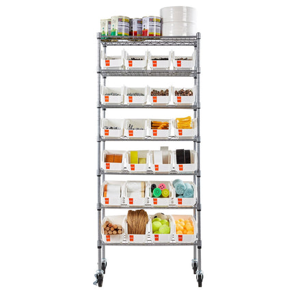 7-Tier Rolling Bin Storage Rack, 24 Bins, Wheels