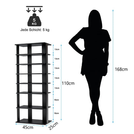 7 pakopų vertikali batų lentyna, nuimama lentyna, MDF, 110,5 cm