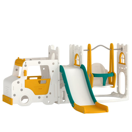 7-in-1 Toddler Slide and Swing Set with Car and Crawl Tunnel, 1–4 Years, White