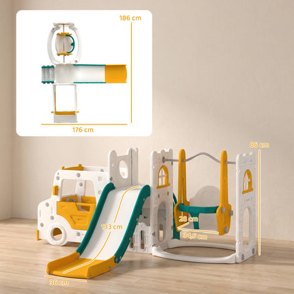 7-in-1 Toddler Slide and Swing Set with Car and Crawl Tunnel, 1–4 Years, White