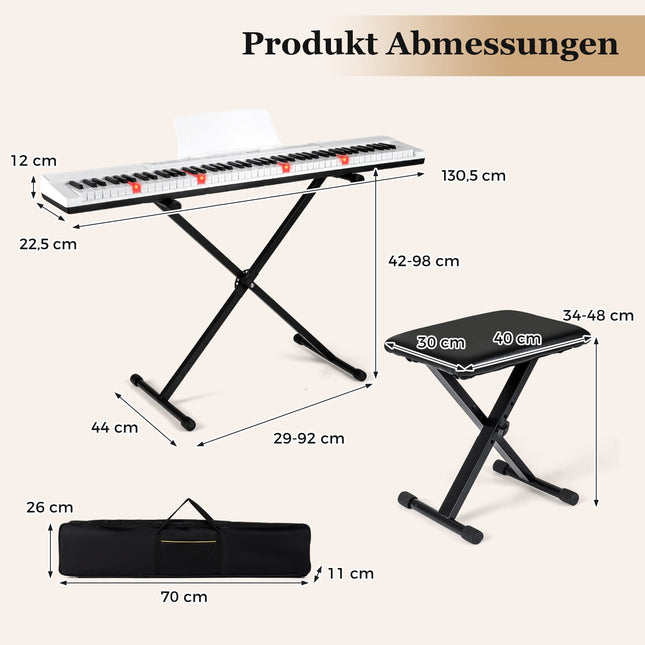 88 klavišų skaitmeninis pianinas su reguliuojamu stovu ir suoliuku