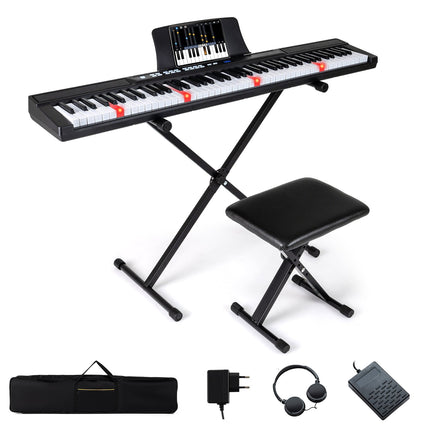 88 klavišų skaitmeninis pianinas su reguliuojamu stovu ir suoliuku