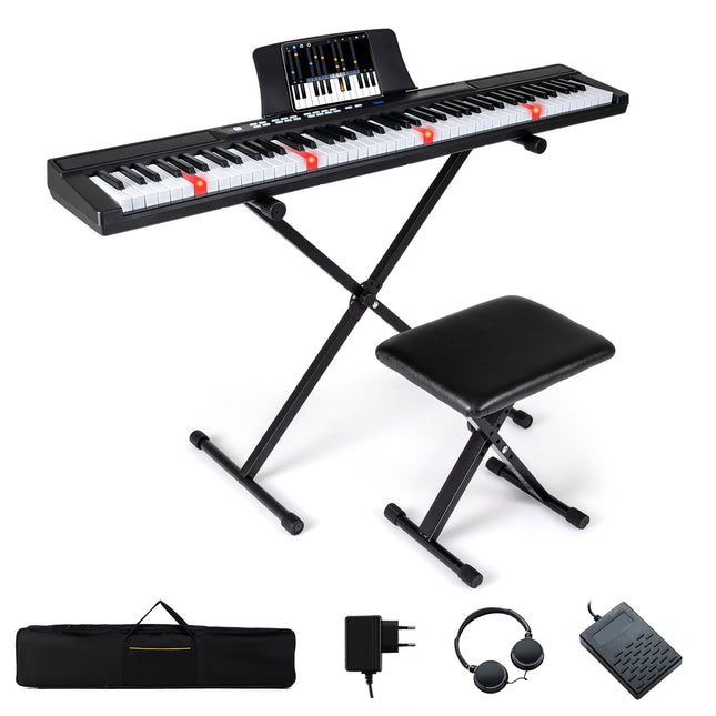 88 klavišų skaitmeninis pianinas su reguliuojamu stovu ir suoliuku