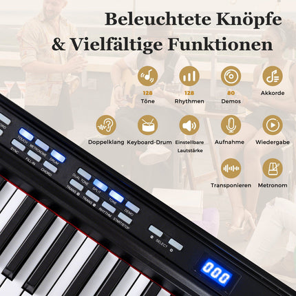 88 klavišų skaitmeninis pianinas su reguliuojamu stovu ir suoliuku