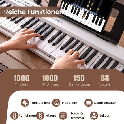 88 klavišų sulankstomas skaitmeninis pianinas su 1000 ritmų ir tonų