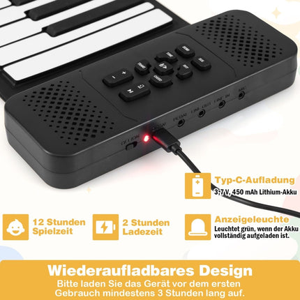 88 klavišų susukamas nešiojamas pianinas su 128 ritmais ir MIDI