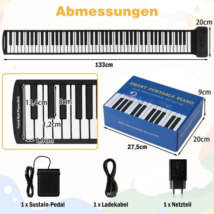 88 klavišų susukamas nešiojamas pianinas su 128 ritmais ir MIDI