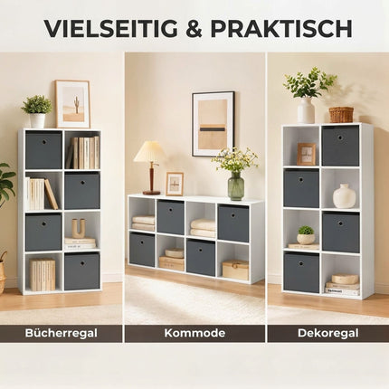 8-Cube Storage Shelf with 4 Grey Fabric Drawers, Anti-Tip Kit, White
