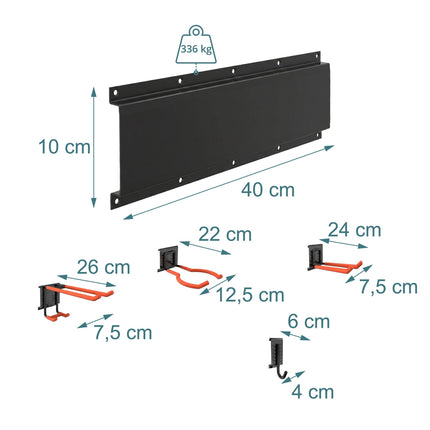 8 dalių sieninių kabliukų rinkinys, juodas/oranžinis, plienas ir PVC