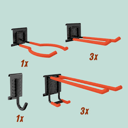 8 dalių sieninių kabliukų rinkinys, juodas/oranžinis, plienas ir PVC