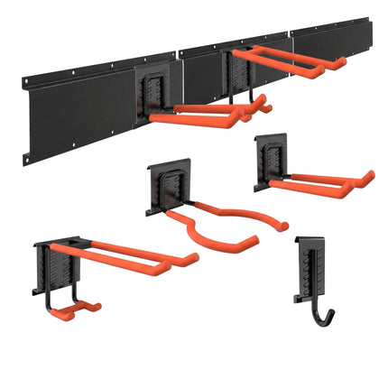 8 dalių sieninių kabliukų rinkinys, juodas/oranžinis, plienas ir PVC