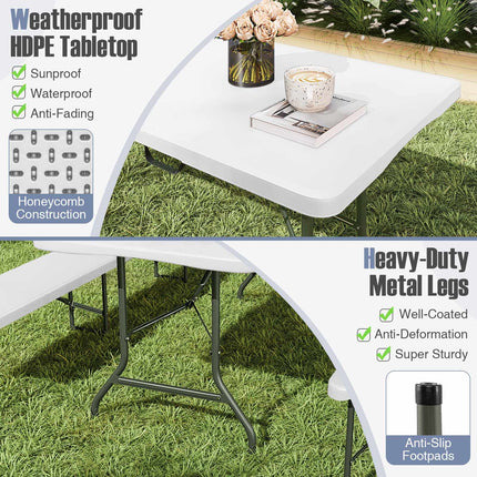 8 ft Folding Table with HDPE Top, 350 lbs Capacity