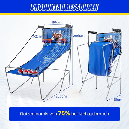 8 viename krepšinio aparatas su 4 kamuoliukais, oro pompa ir 8 žaidimo režimais, arkadiniai krepšinio žaidimai, tamsiai mėlyna spalva