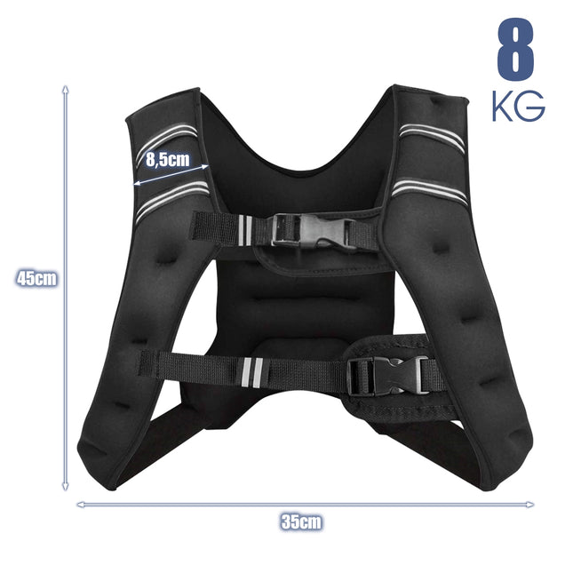 8 kg svorio liemenė, neopreno, reguliuojama, su šviesą atspindinčiomis kišenėmis