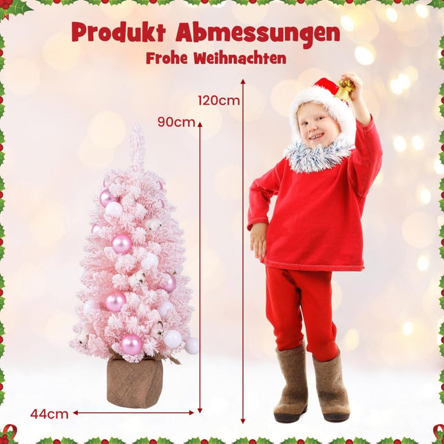 90 cm mini dirbtinė Kalėdų eglutė su sniegu ir cemento pagrindu, rožinė Kalėdų eglutė Chirstbaum