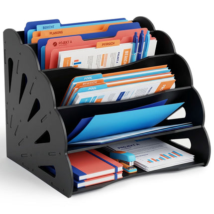 A4 formato MDF stalo organizatorius, 5 skyriai – juodas