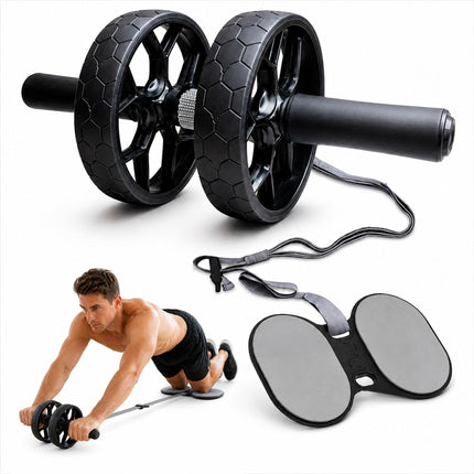 Ab Roller with Safety Strap and Knee Pad, Two Wide Wheels, Beginner