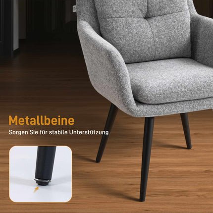 Akcentinė kėdė su metalinėmis kojelėmis, lino imitacija, šviesiai pilka