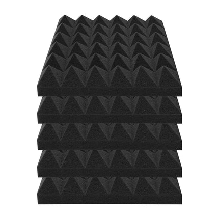 Acoustic Foam Panels, 24 Pack, 12 x 12 x 2 in, Pyramid, Black