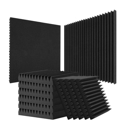 Acoustic Foam Panels, 50 Pack, 12 x 12 x 2 in, Wedge, Black